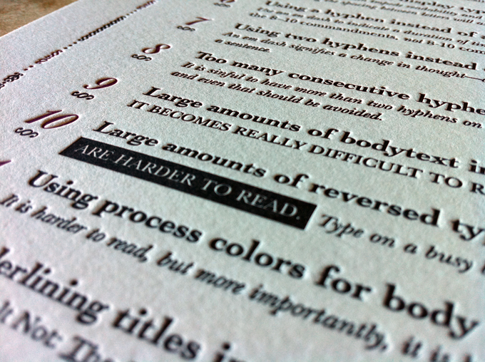 34 Typographic Sins | Letterpress Poster